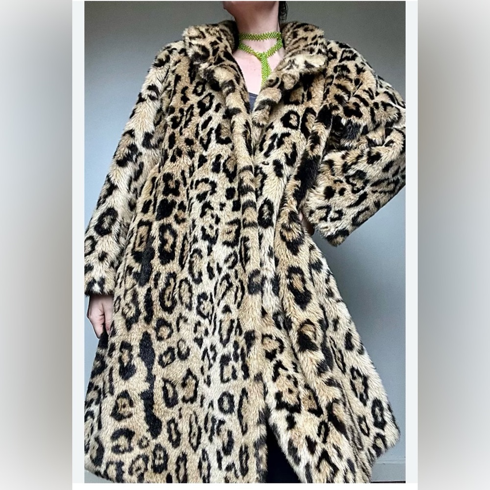 Leopard Print Women's Faux Fur Coat L